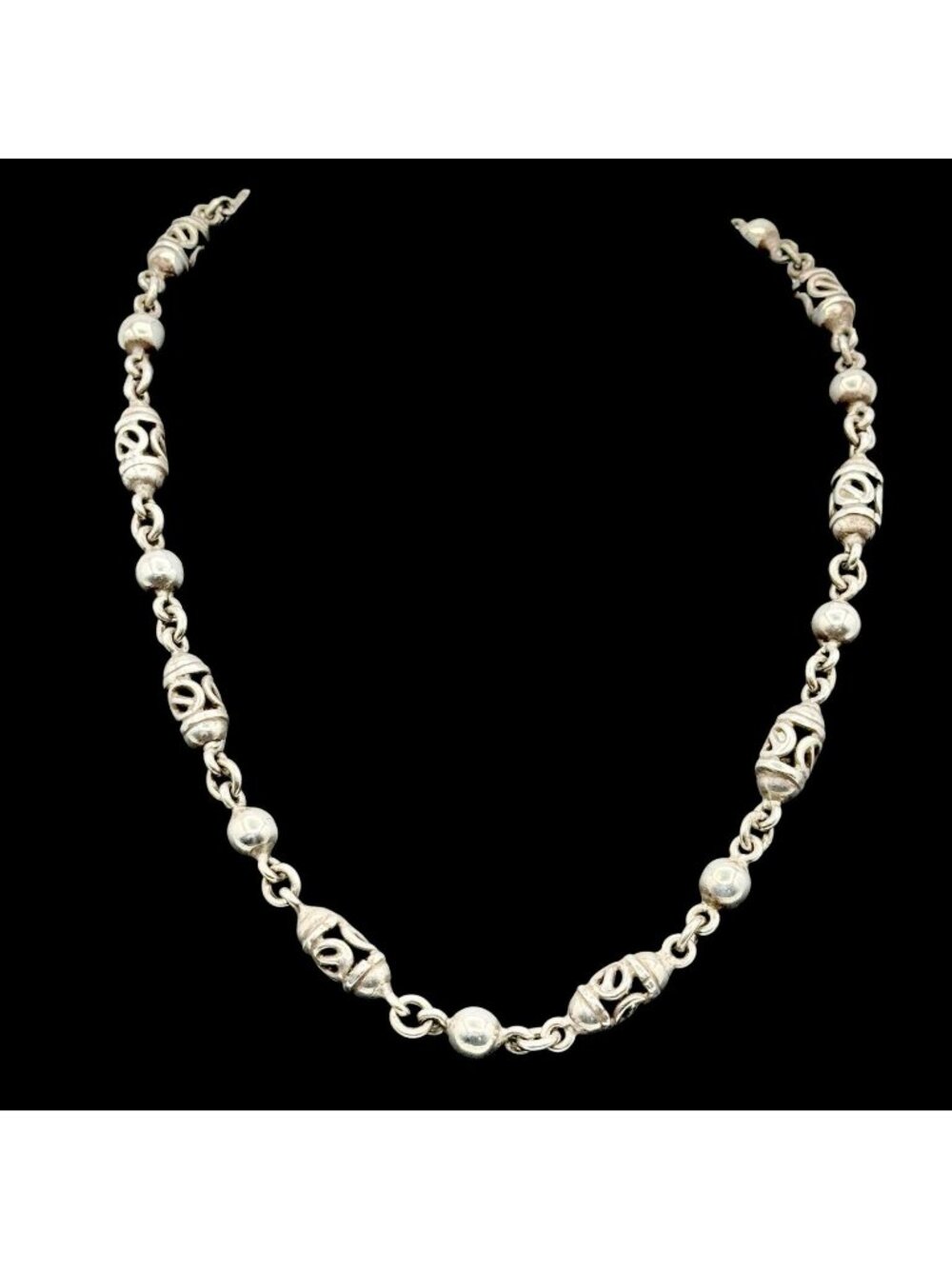 Vintage Taxco Sterling Latern Barrel Link Necklace 20" Heavy 62 g Handmade